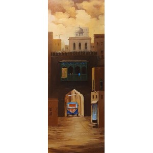 G. N. Qazi, 12 x 36 inch, Acrylic on Canvas, Cityscape Painting, AC-GNQ-077